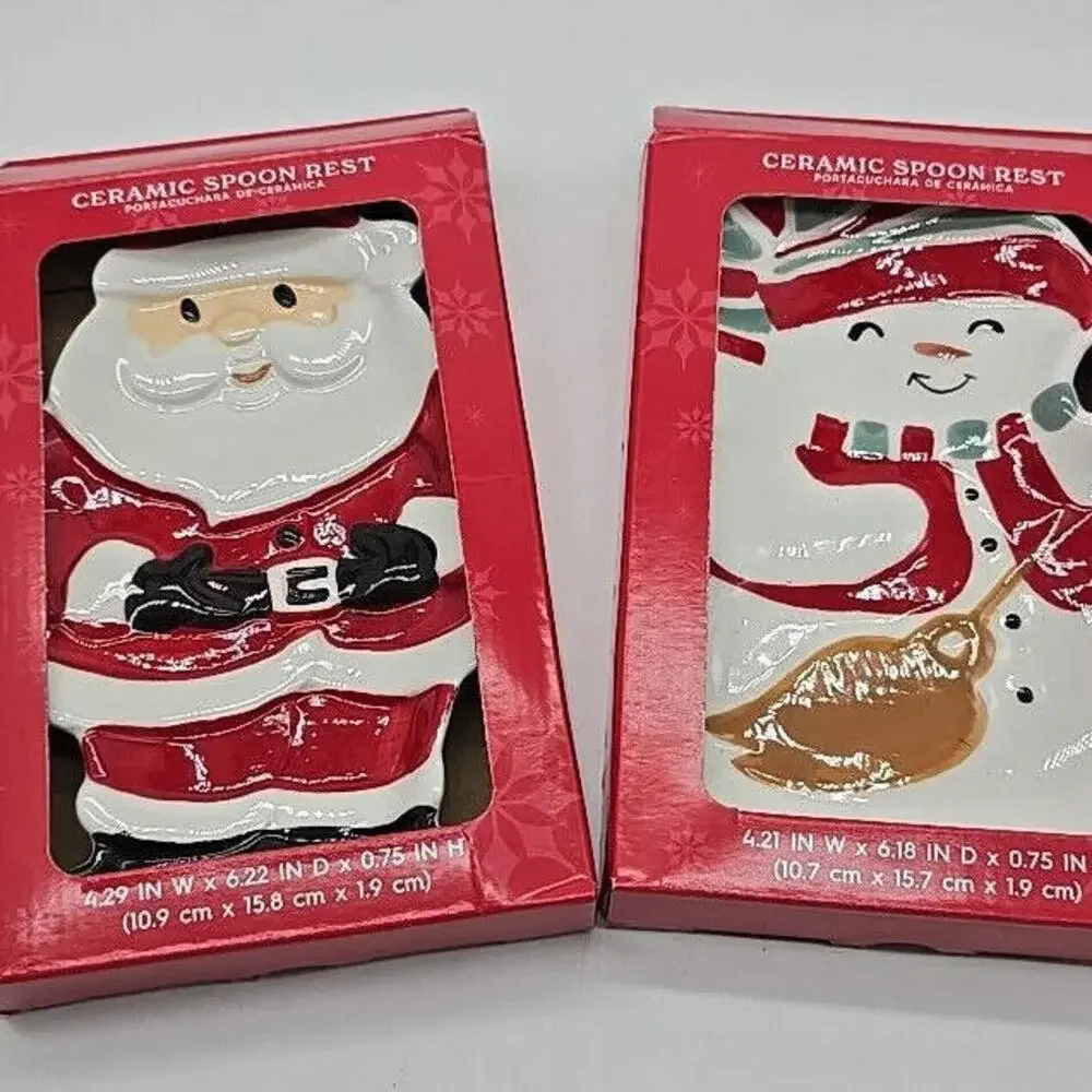 Holiday Time Christmas Snowman/Santa Holiday Ceramic‎ Bundle Spoon Rest
